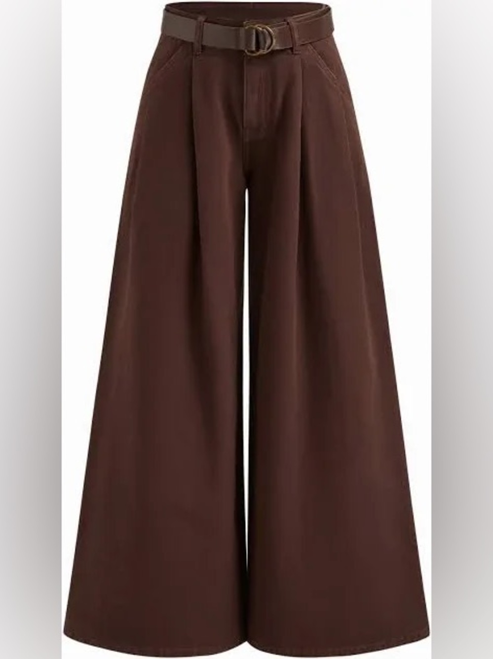 Cider Denim Low Rise Pleated Wide Leg Jeans with Belt Brown L - Picture 1 of 11
